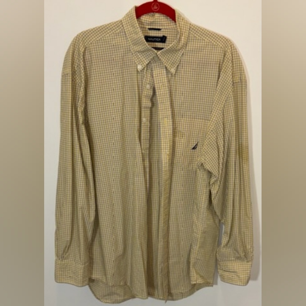Nautica Blue & Yellow checked LS Button Down Shirt.  XL.
